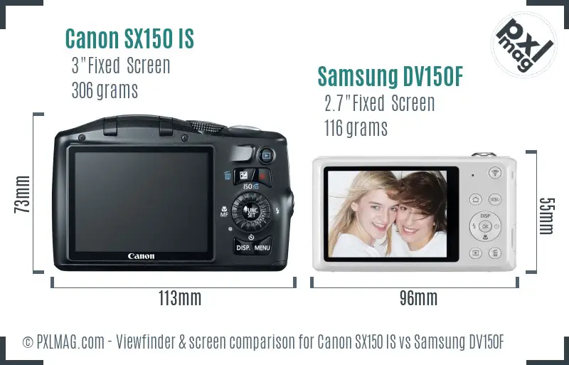 Canon SX150 IS vs Samsung DV150F Screen and Viewfinder comparison