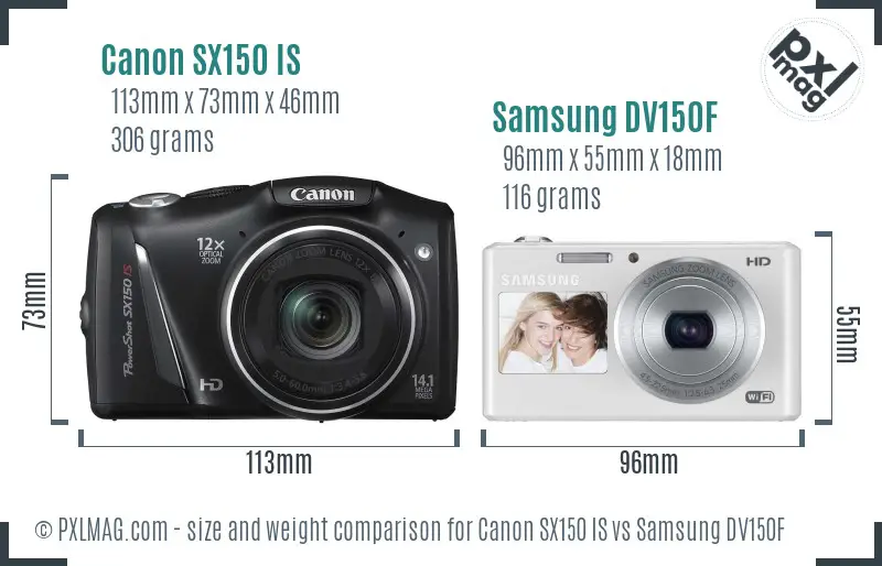 Canon SX150 IS vs Samsung DV150F size comparison