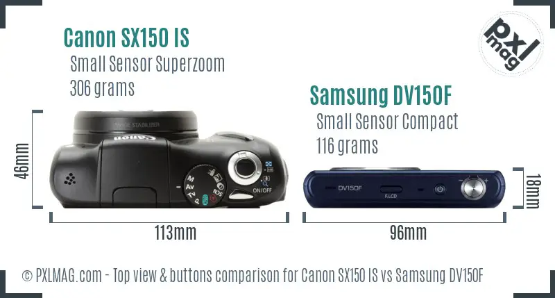 Canon SX150 IS vs Samsung DV150F top view buttons comparison