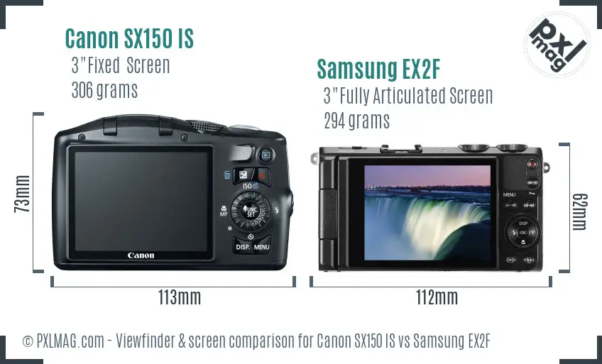 Canon SX150 IS vs Samsung EX2F Screen and Viewfinder comparison Canon SX150 IS vs Samsung EX2F Screen and Viewfinder comparison