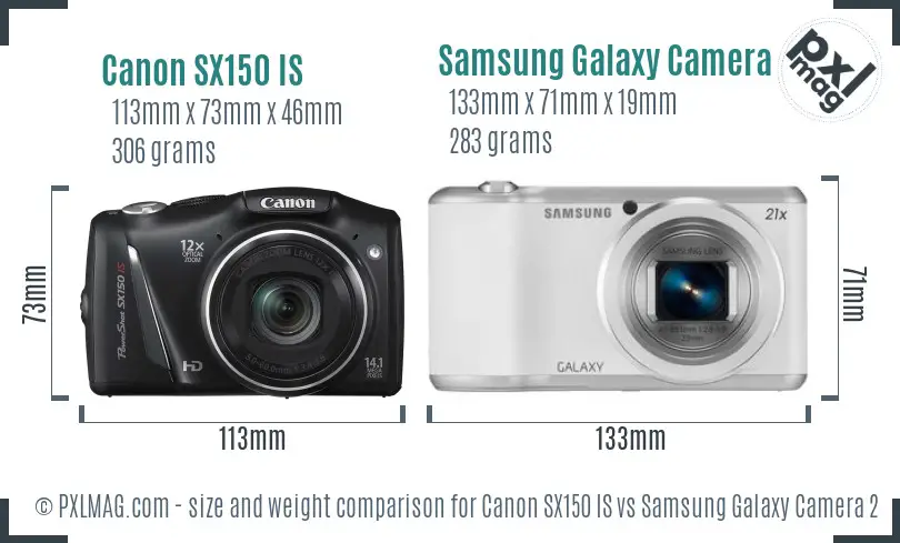 Canon SX150 IS vs Samsung Galaxy Camera 2 size comparison