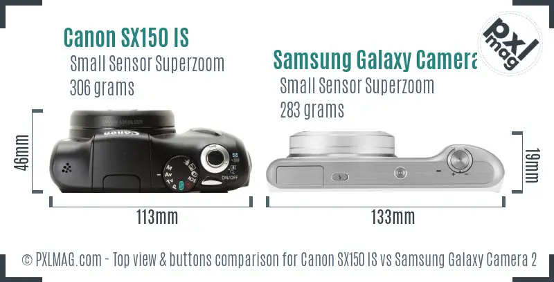 Canon SX150 IS vs Samsung Galaxy Camera 2 top view buttons comparison