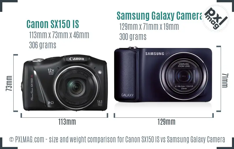 Canon SX150 IS vs Samsung Galaxy Camera size comparison