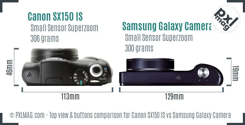 Canon SX150 IS vs Samsung Galaxy Camera top view buttons comparison