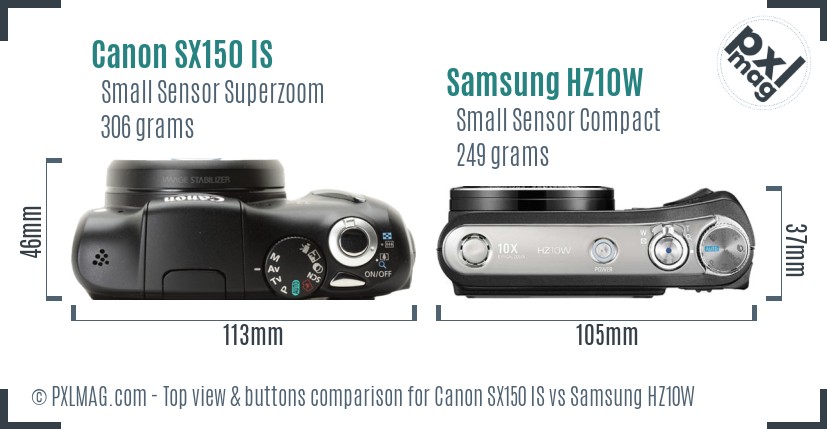 Canon SX150 IS vs Samsung HZ10W top view buttons comparison