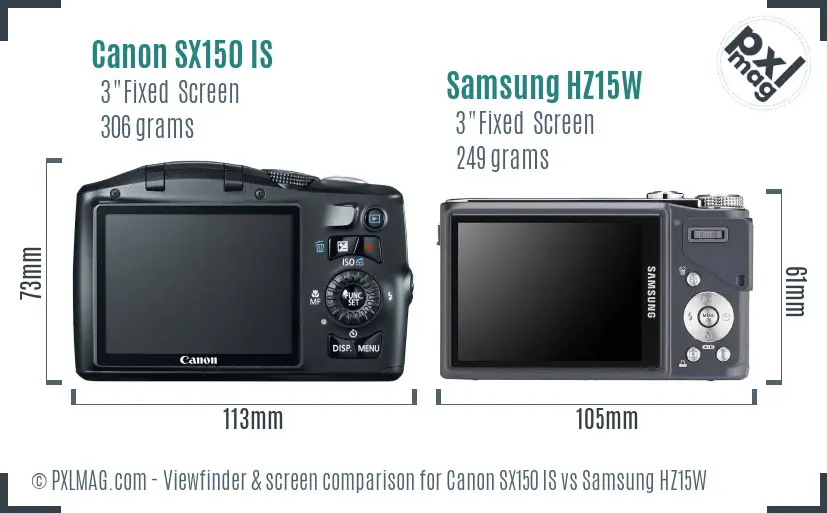 Canon SX150 IS vs Samsung HZ15W Screen and Viewfinder comparison