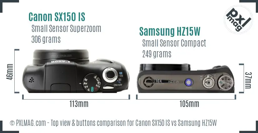 Canon SX150 IS vs Samsung HZ15W top view buttons comparison