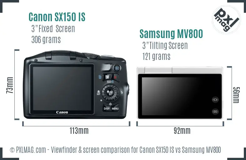 Canon SX150 IS vs Samsung MV800 Screen and Viewfinder comparison