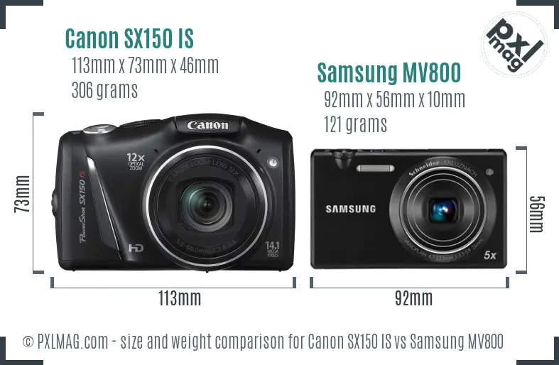 Canon SX150 IS vs Samsung MV800 size comparison