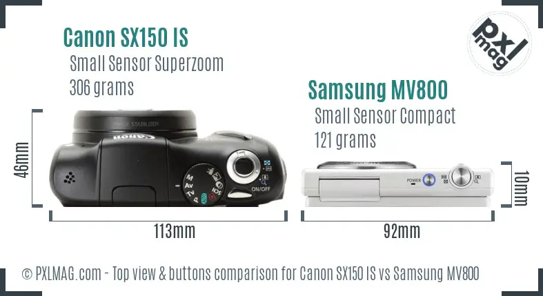 Canon SX150 IS vs Samsung MV800 top view buttons comparison