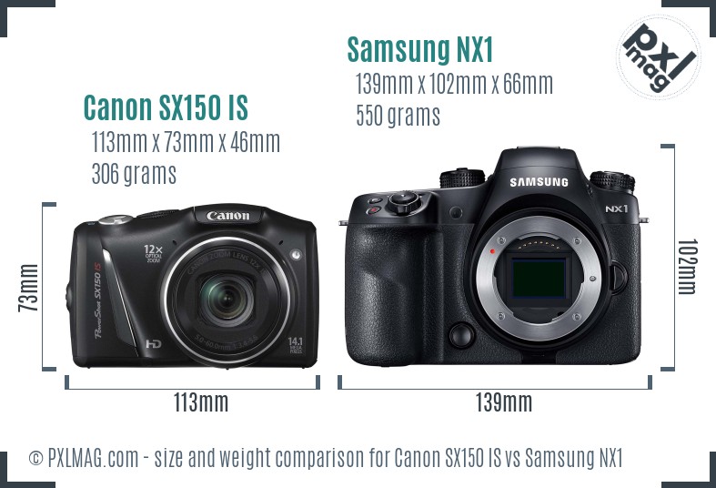 Canon SX150 IS vs Samsung NX1 size comparison Canon SX150 IS vs Samsung NX1 size comparison