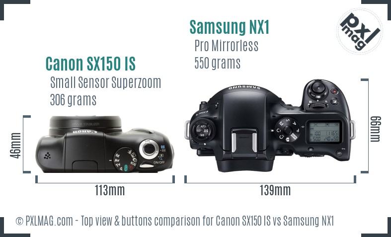 Canon SX150 IS vs Samsung NX1 top view buttons comparison