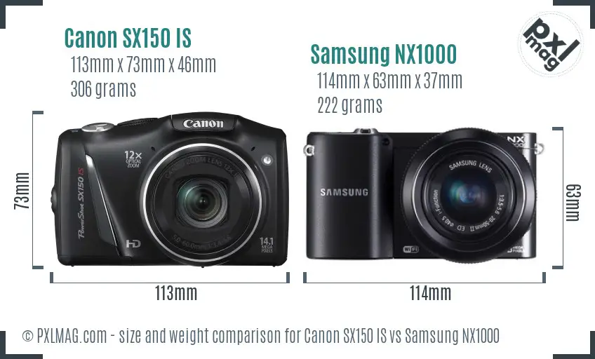 Canon SX150 IS vs Samsung NX1000 size comparison Canon SX150 IS vs Samsung NX1000 size comparison