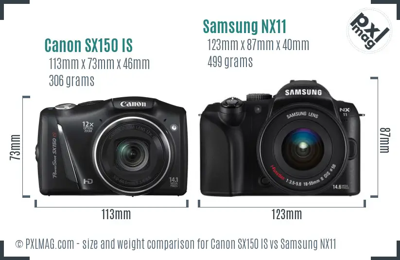 Canon SX150 IS vs Samsung NX11 size comparison Canon SX150 IS vs Samsung NX11 size comparison