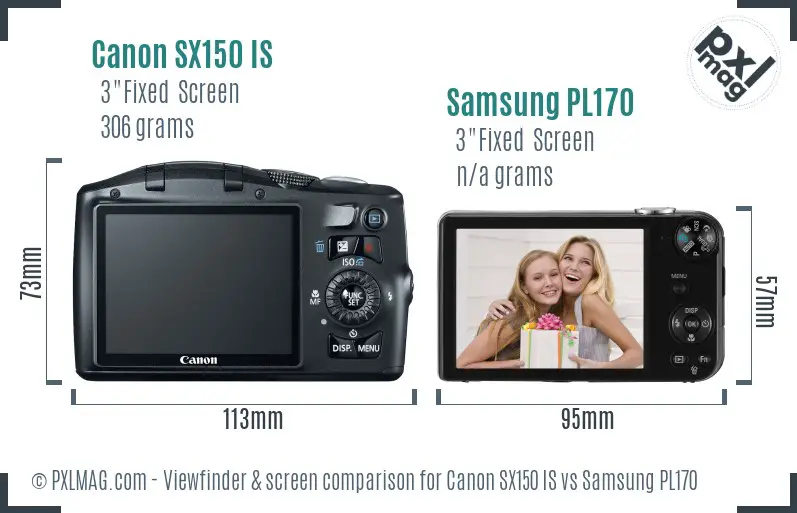 Canon SX150 IS vs Samsung PL170 Screen and Viewfinder comparison