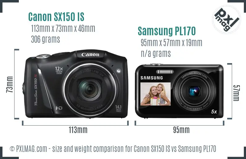 Canon SX150 IS vs Samsung PL170 size comparison