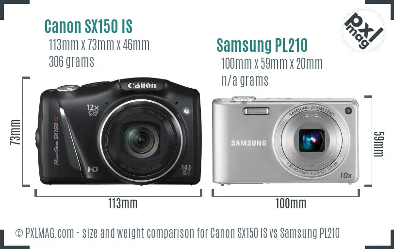 Canon SX150 IS vs Samsung PL210 size comparison