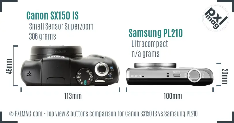 Canon SX150 IS vs Samsung PL210 top view buttons comparison