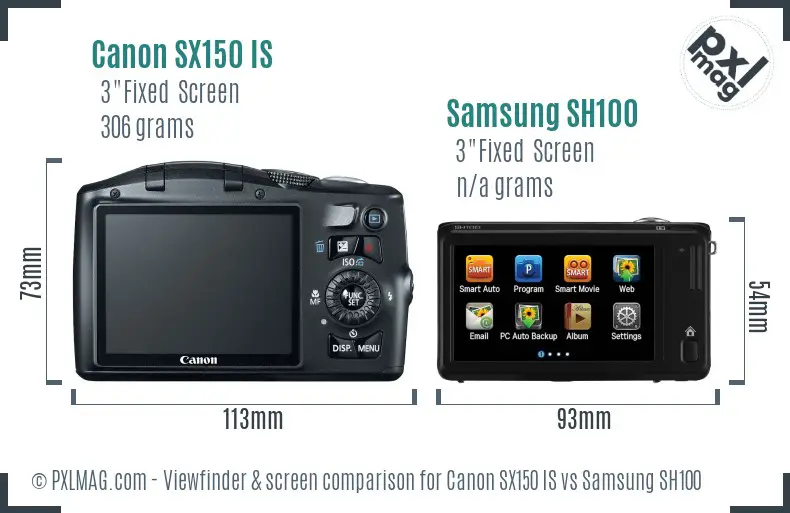 Canon SX150 IS vs Samsung SH100 Screen and Viewfinder comparison Canon SX150 IS vs Samsung SH100 Screen and Viewfinder comparison