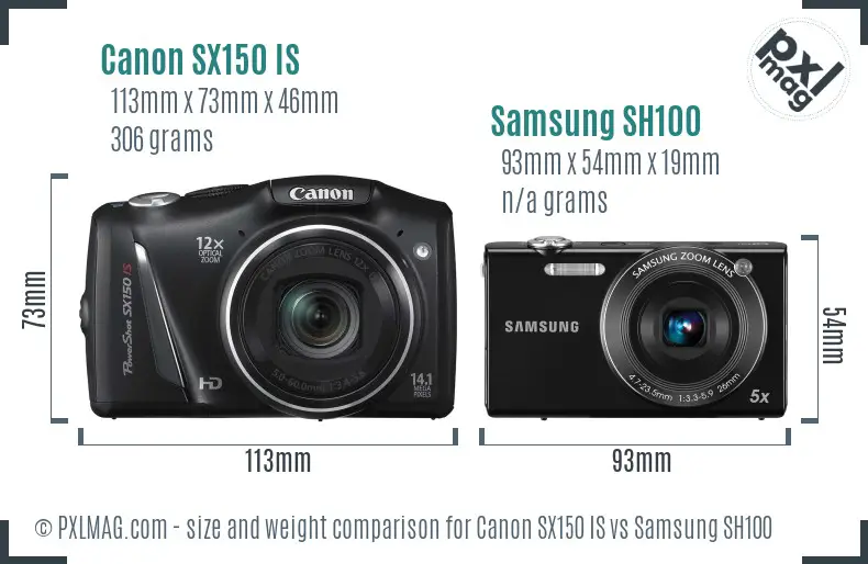 Canon SX150 IS vs Samsung SH100 size comparison Canon SX150 IS vs Samsung SH100 size comparison