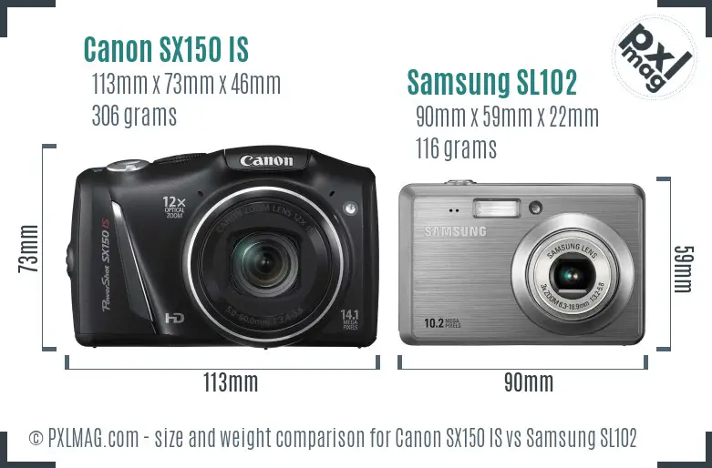 Canon SX150 IS vs Samsung SL102 size comparison