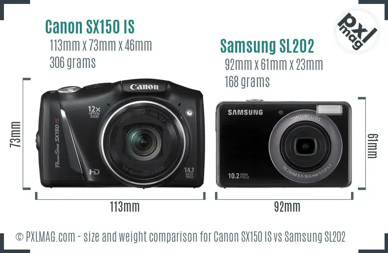 Canon SX150 IS vs Samsung SL202 size comparison