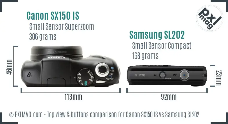 Canon SX150 IS vs Samsung SL202 top view buttons comparison