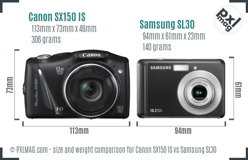 Canon SX150 IS vs Samsung SL30 size comparison