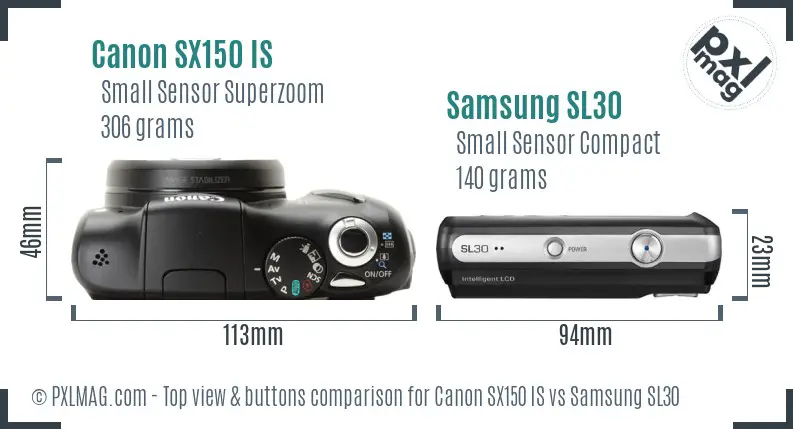Canon SX150 IS vs Samsung SL30 top view buttons comparison