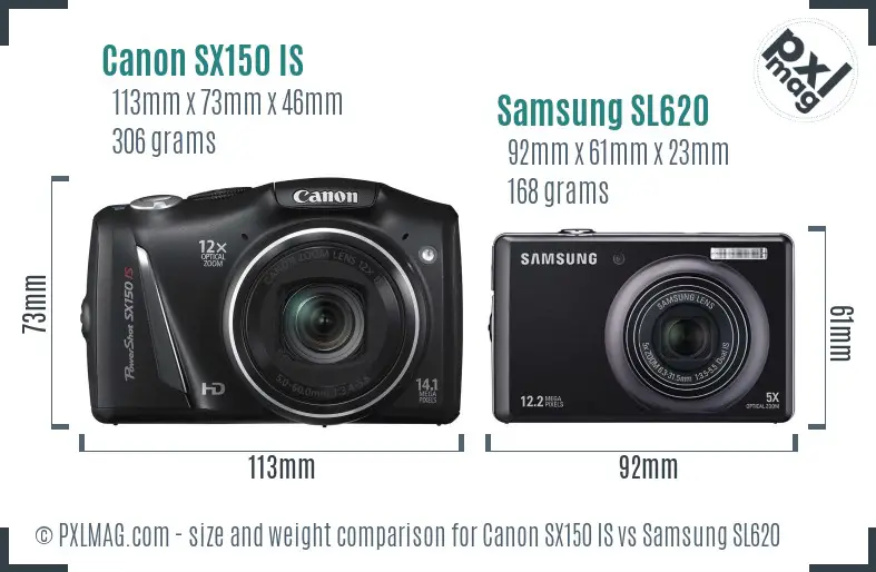 Canon SX150 IS vs Samsung SL620 size comparison