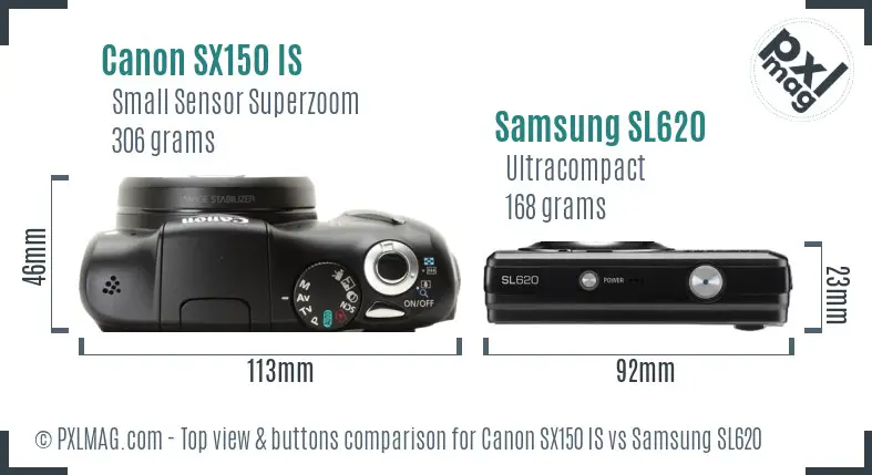 Canon SX150 IS vs Samsung SL620 top view buttons comparison