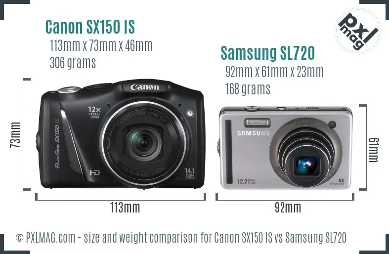 Canon SX150 IS vs Samsung SL720 size comparison