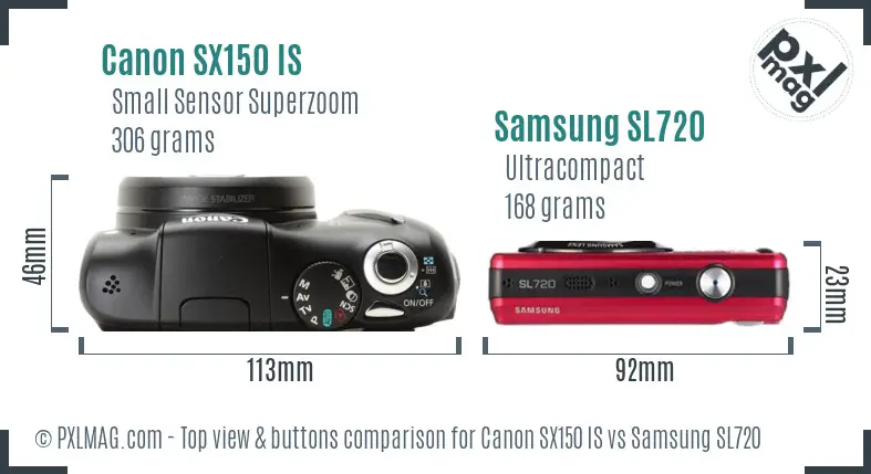 Canon SX150 IS vs Samsung SL720 top view buttons comparison