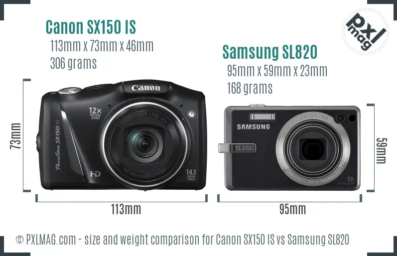 Canon SX150 IS vs Samsung SL820 size comparison