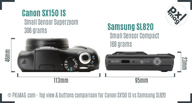 Canon SX150 IS vs Samsung SL820 top view buttons comparison