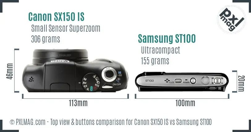 Canon SX150 IS vs Samsung ST100 top view buttons comparison Canon SX150 IS vs Samsung ST100 top view buttons comparison