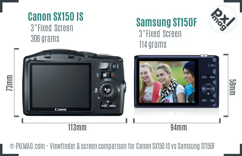 Canon SX150 IS vs Samsung ST150F Screen and Viewfinder comparison