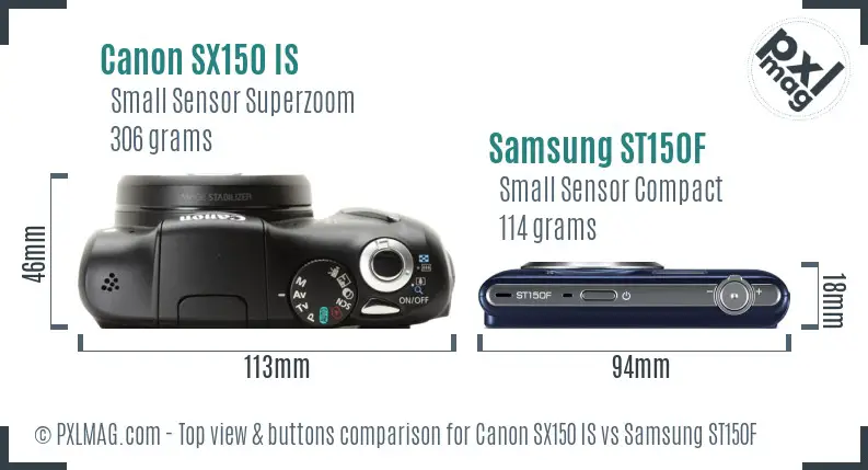 Canon SX150 IS vs Samsung ST150F top view buttons comparison