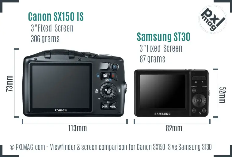 Canon SX150 IS vs Samsung ST30 Screen and Viewfinder comparison