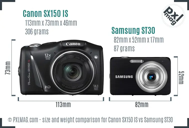 Canon SX150 IS vs Samsung ST30 size comparison