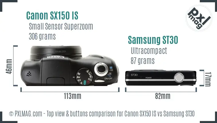 Canon SX150 IS vs Samsung ST30 top view buttons comparison