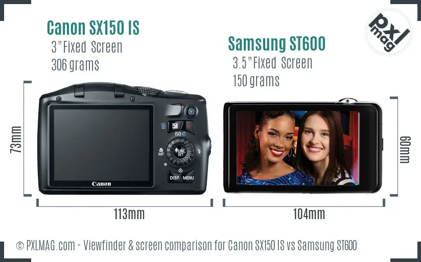 Canon SX150 IS vs Samsung ST600 Screen and Viewfinder comparison Canon SX150 IS vs Samsung ST600 Screen and Viewfinder comparison