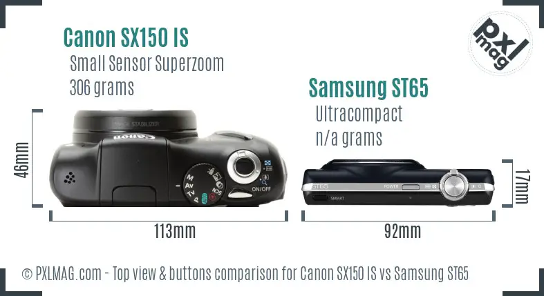 Canon SX150 IS vs Samsung ST65 top view buttons comparison