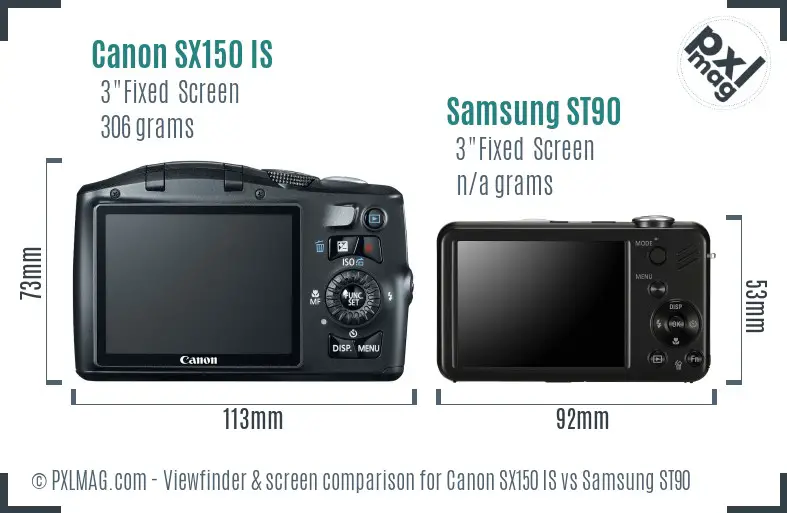 Canon SX150 IS vs Samsung ST90 Screen and Viewfinder comparison