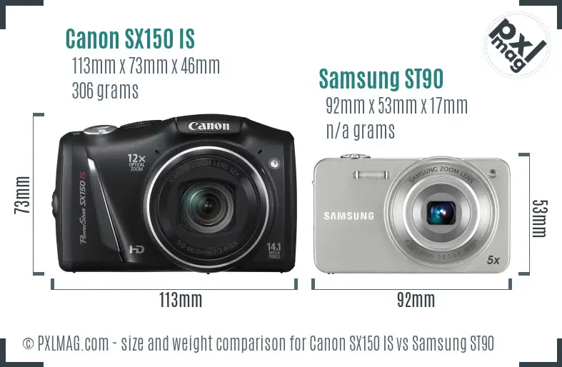 Canon SX150 IS vs Samsung ST90 size comparison