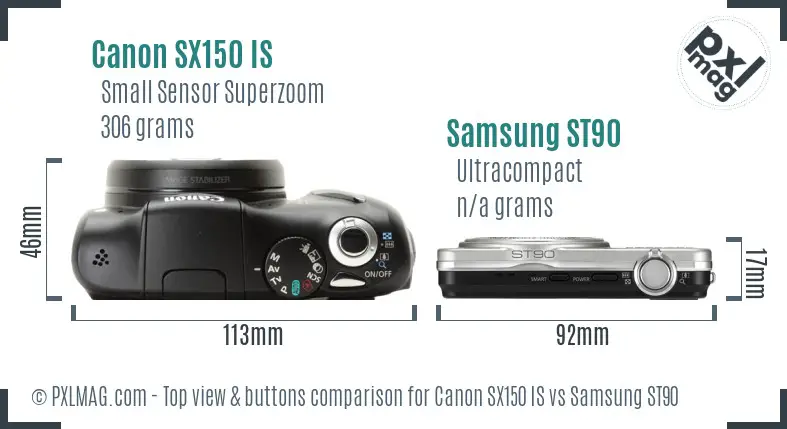 Canon SX150 IS vs Samsung ST90 top view buttons comparison