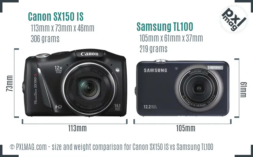 Canon SX150 IS vs Samsung TL100 size comparison