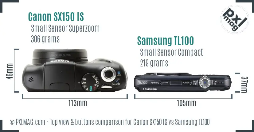 Canon SX150 IS vs Samsung TL100 top view buttons comparison