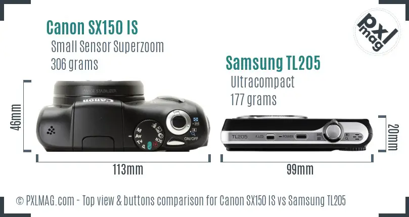 Canon SX150 IS vs Samsung TL205 top view buttons comparison