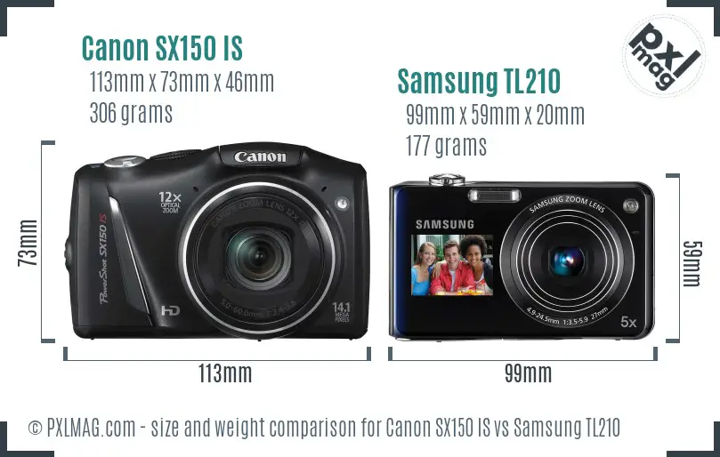 Canon SX150 IS vs Samsung TL210 size comparison Canon SX150 IS vs Samsung TL210 size comparison
